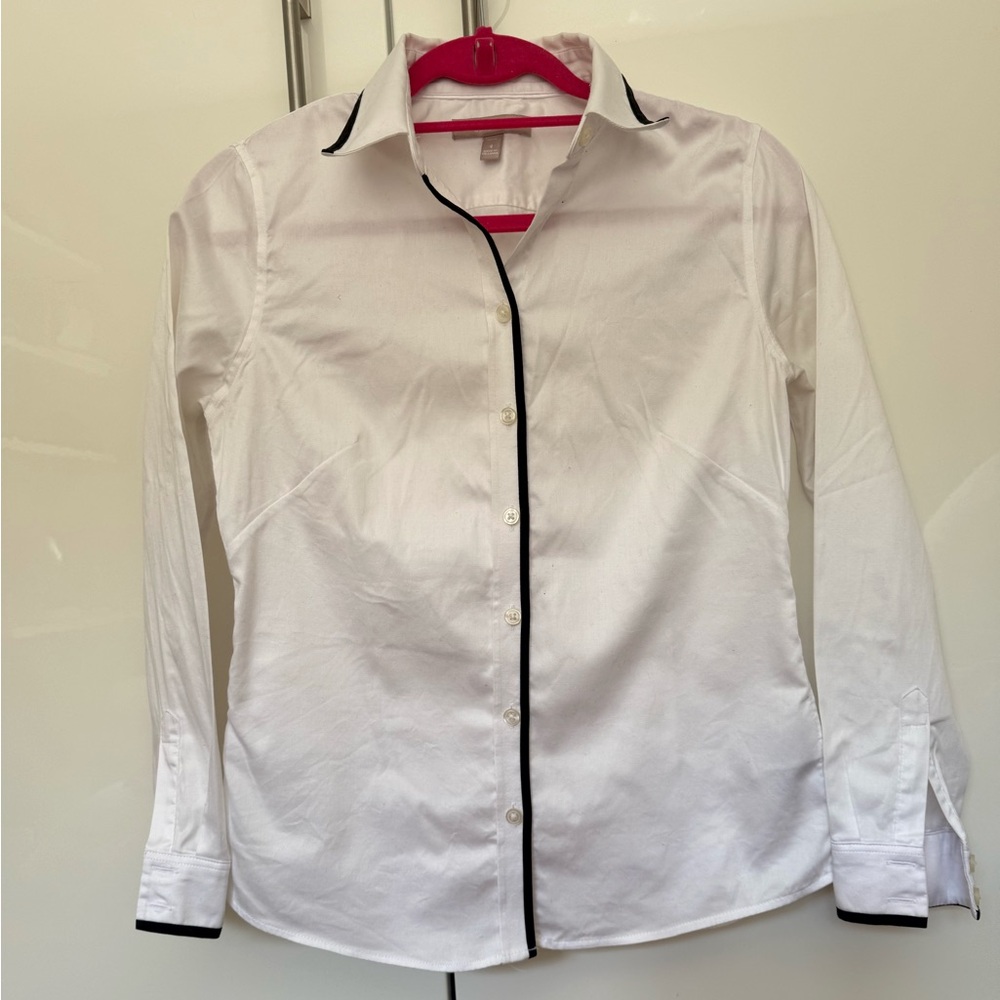 White Button-Up Shirt with Black Trim ( Banana Republic)